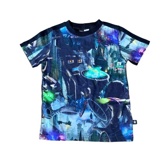 MOLO Space T-Shirt Boys 4 4T 110 Organic Cotton Top Tee Shirt Spaceships Galaxy - Picture 1 of 6